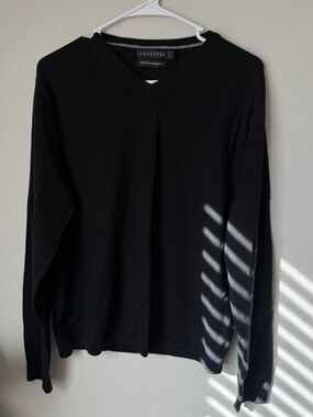 Structure Men’s Black V-Neck Italian merino wool Sweater L minimalist preppy